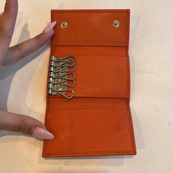 Prada Orange Saffiano Leather 6 Key Holder - Picture 3 of 10